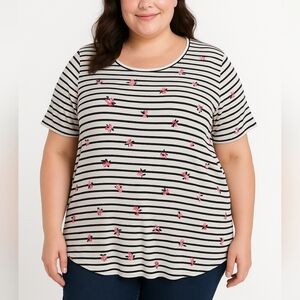 🌼Croft & Barrow Classic Tee | Size 2X Striped Floral Print Soft Cotton (Ref 19)